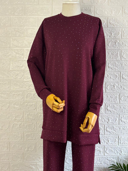 Modal Taşlı Pantolonlu Takım