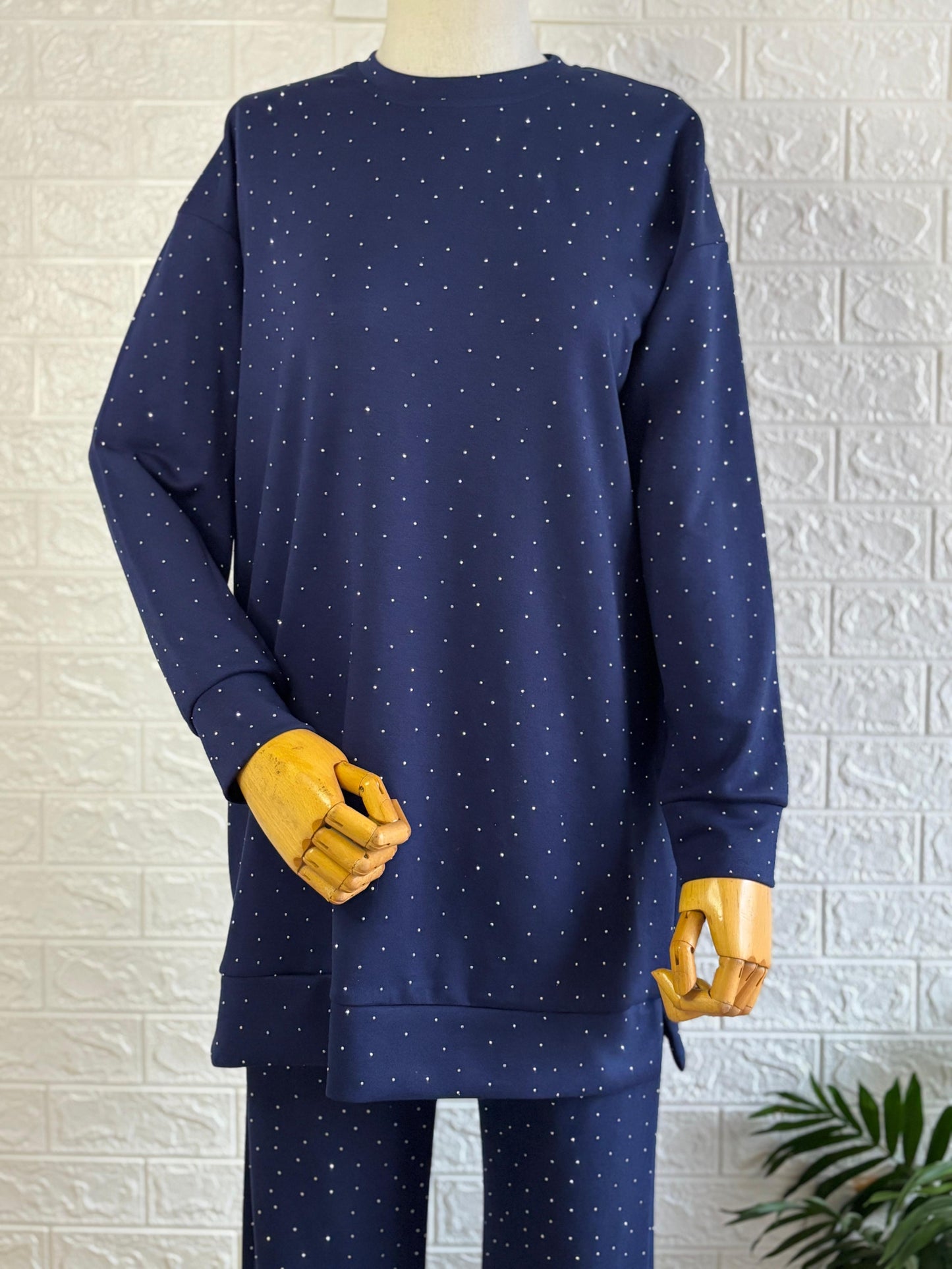 Modal Taşlı Pantolonlu Takım