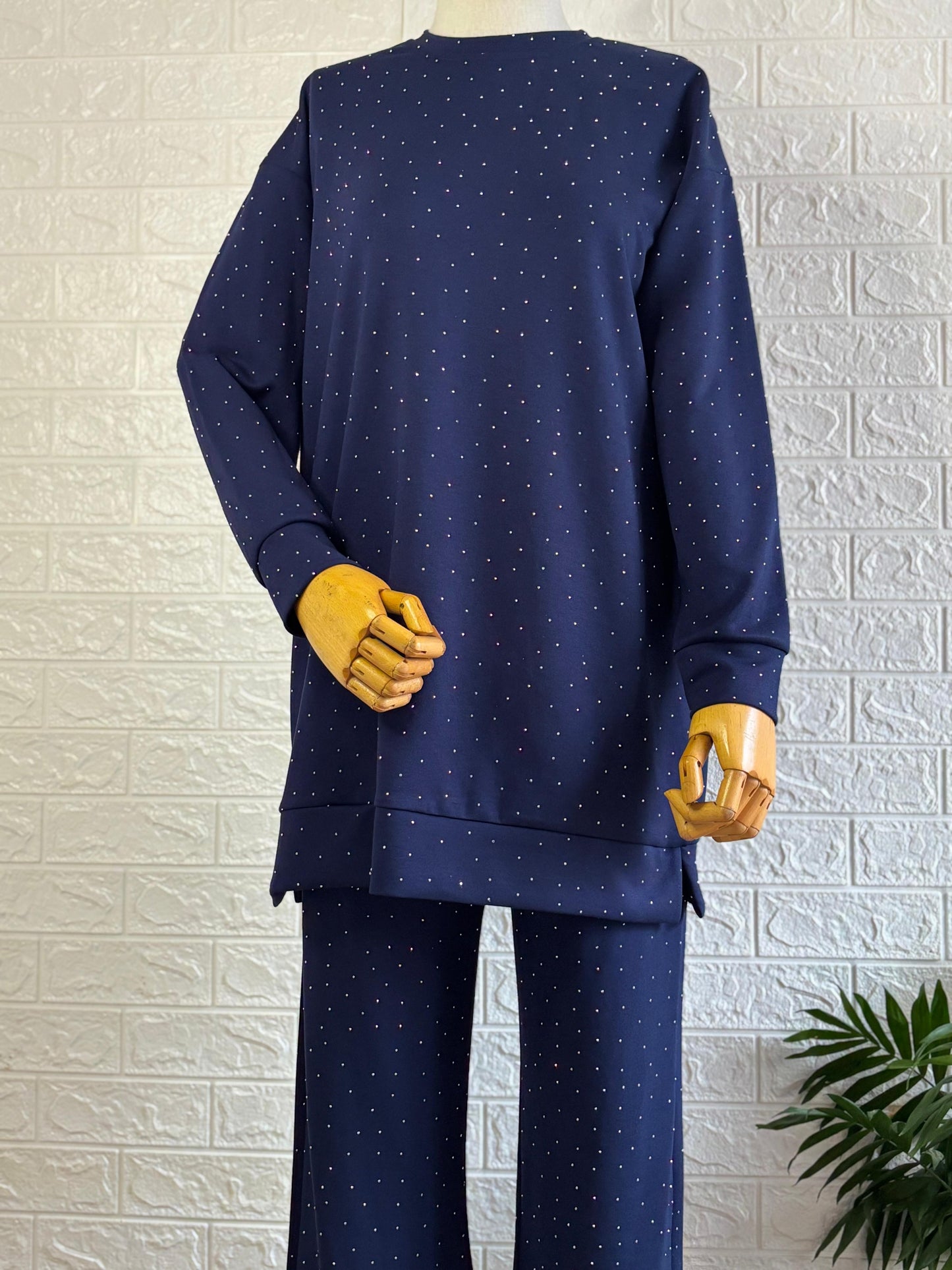 Modal Taşlı Pantolonlu Takım