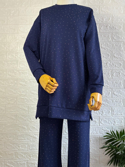 Modal Taşlı Pantolonlu Takım