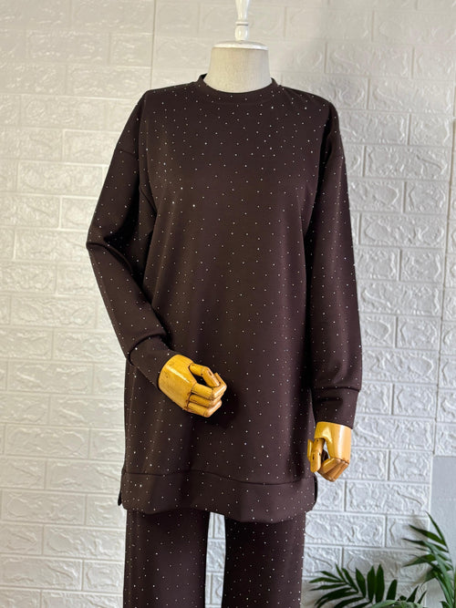 Modal Taşlı Pantolonlu Takım