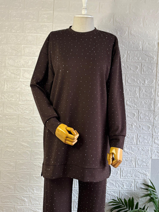 Modal Taşlı Pantolonlu Takım