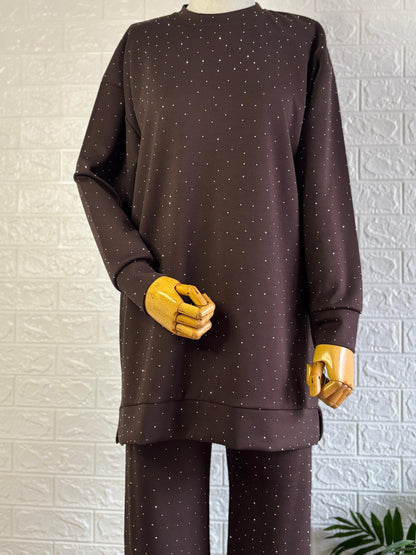 Modal Taşlı Pantolonlu Takım