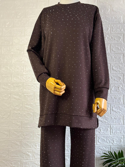 Modal Taşlı Pantolonlu Takım